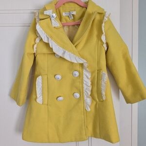 Yellow Kids Coat with Ruffle Trim